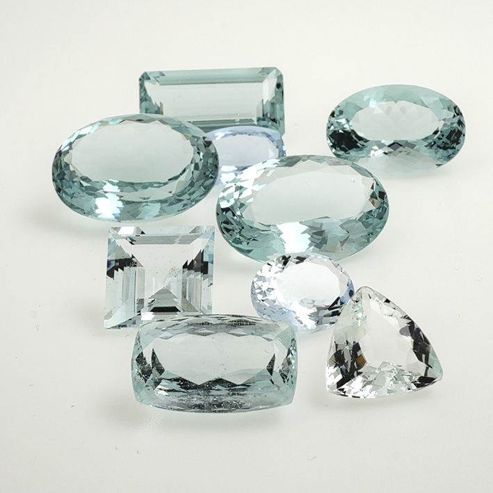 aguamarines, octagone, oval and princess cut